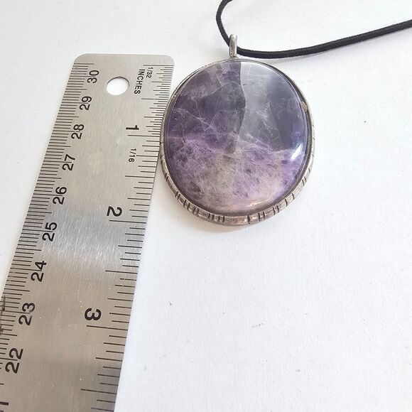 Natural Morado Opal Pendant Necklace Silver Tone Sun Mushroom Butterfly Back - Picture 5 of 5